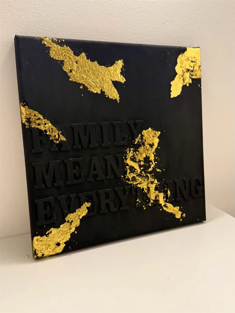 Family Means Everything, a handcrafted lettering canvas, 30.5 x 30.5 cm